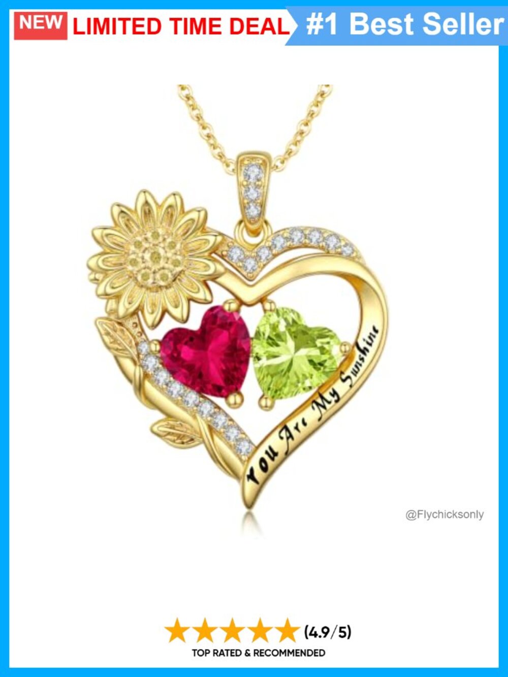 14K Gold Plated Heart Birthstone Sunflower Pendant Necklace 20"